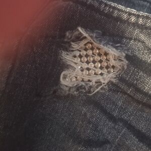 BONGO Blue Distressed Jeans with Rhinestone Detail